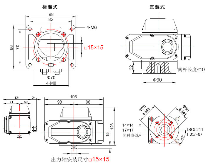 角行程電動(dòng)執(zhí)行器按連接方式分類(lèi):標(biāo)準(zhǔn)式和直裝式 電動(dòng)執(zhí)行機(jī)構(gòu)連接方式圖