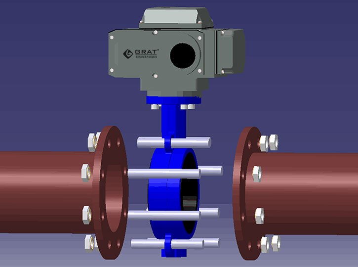 快速開關(guān)電動蝶閥與管道連接示意圖