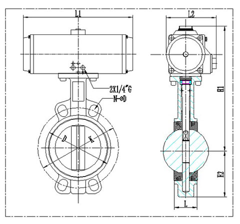 氣動開關(guān)蝶閥安裝尺寸圖 氣動開關(guān)蝶閥安裝尺寸圖
