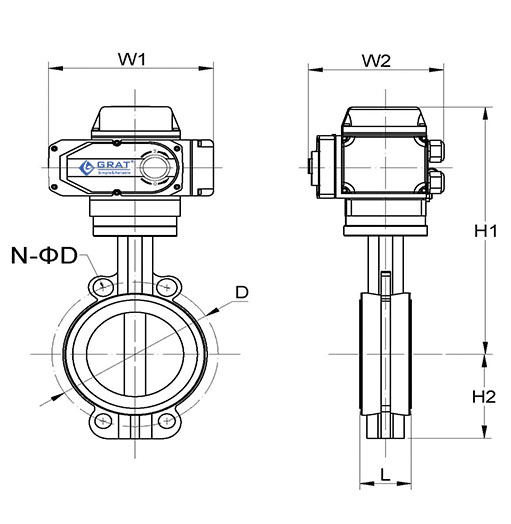 襯氟電動蝶閥安裝尺寸圖