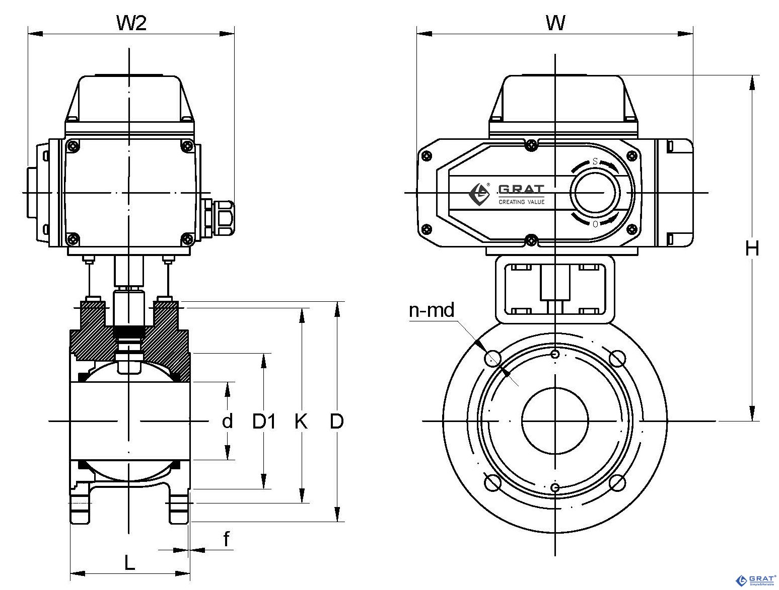 電動(dòng)真空V型球閥外形及連接尺寸圖