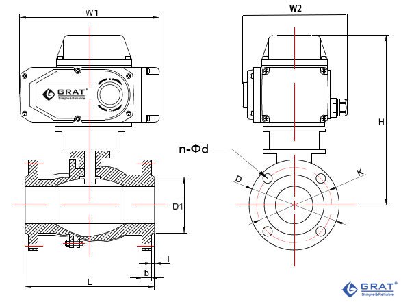 法蘭式電動(dòng)球閥(長(zhǎng)法蘭)外形圖